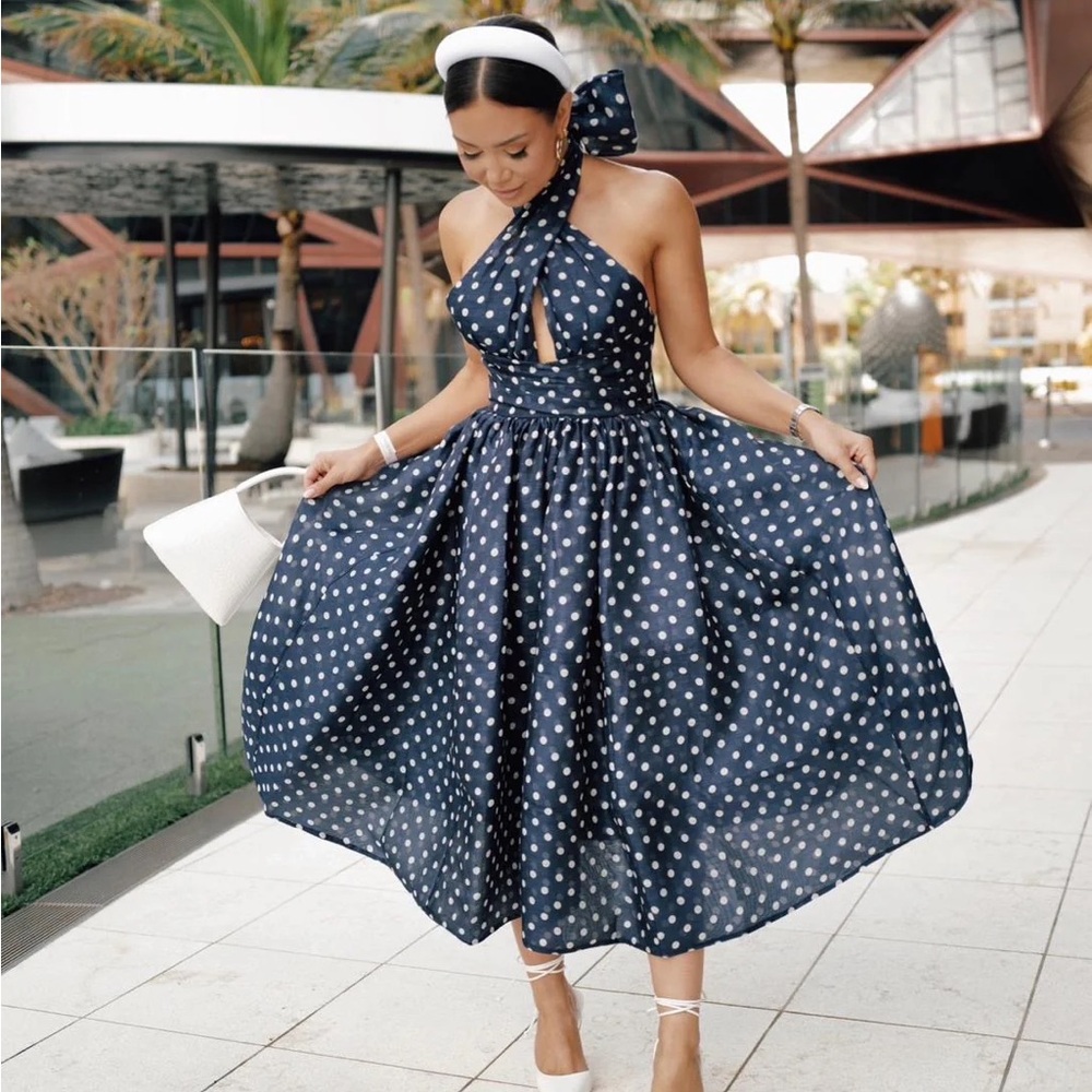 Zimmermann High-Tide Polka Dot Linen and Silk Blend Halter-neck Midi Dress